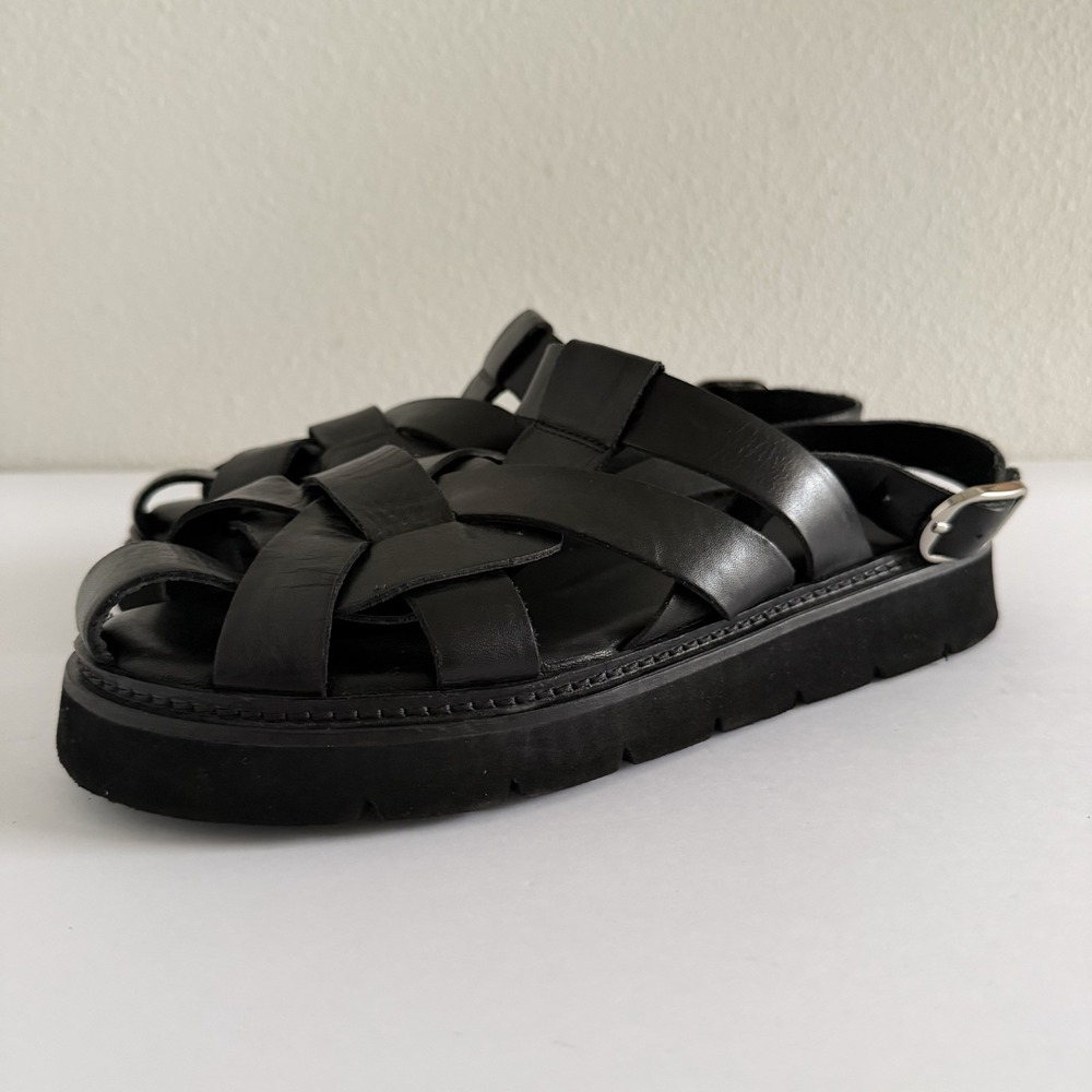 Pilcro Anthropologie Flatform Fisherman Sandal Black Leather Womens 40 US 9.5-10 - Picture 4 of 9